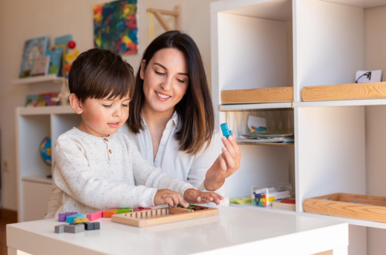 toddler and mother playing