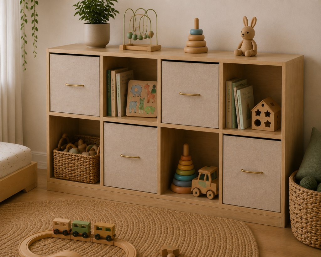 Solid wood storage unit for toddlers