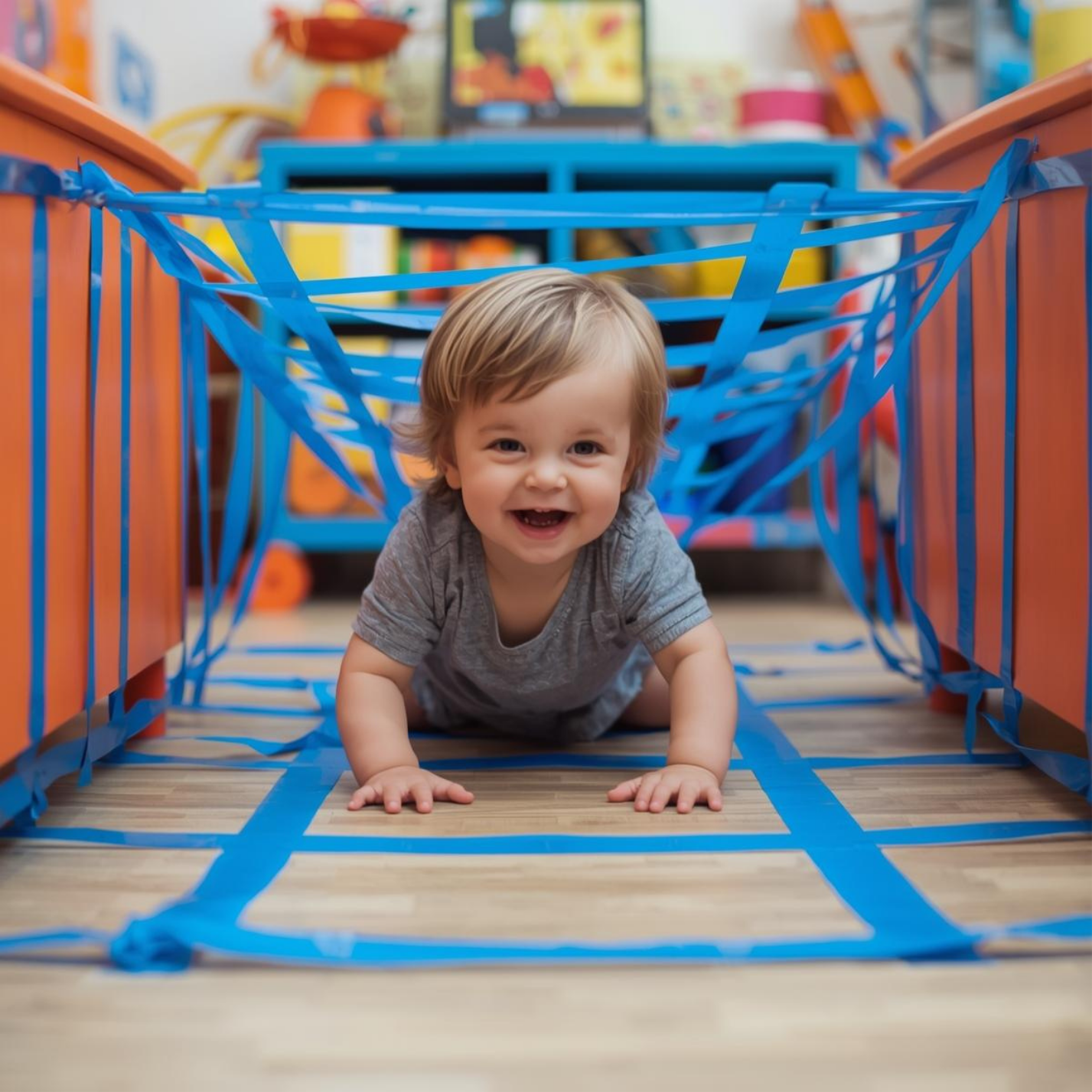 toddler playing sticky tape web game
