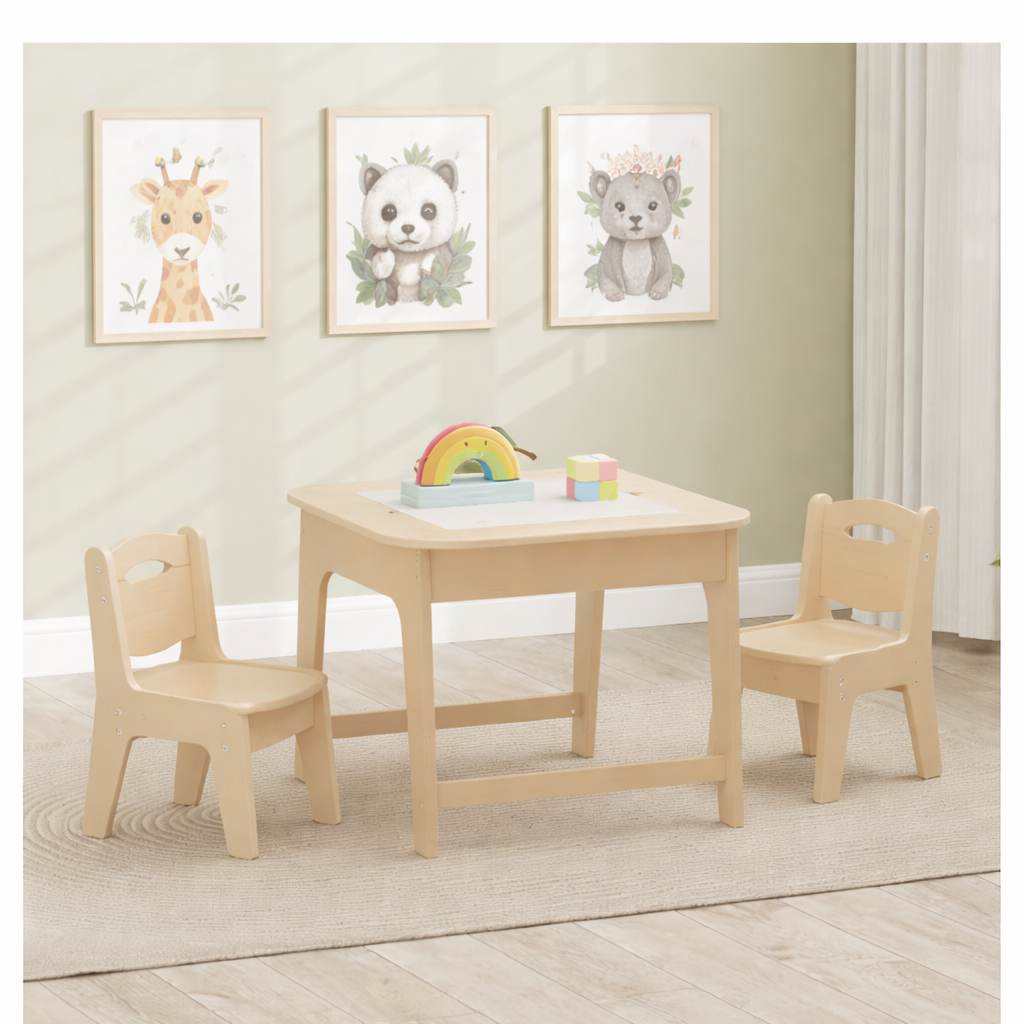 wooden table and chair set for toddlers