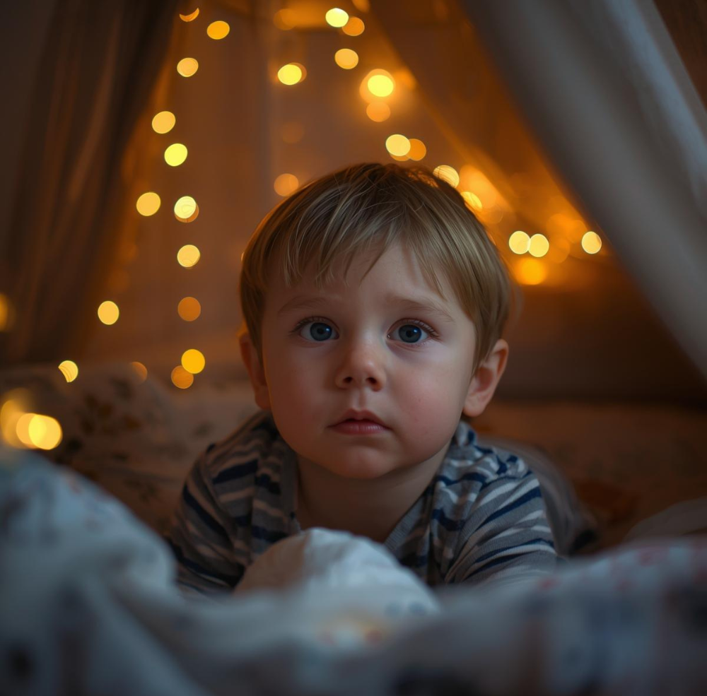 toddler awake in bed