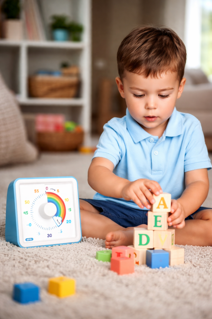 toddler playing with visual timer