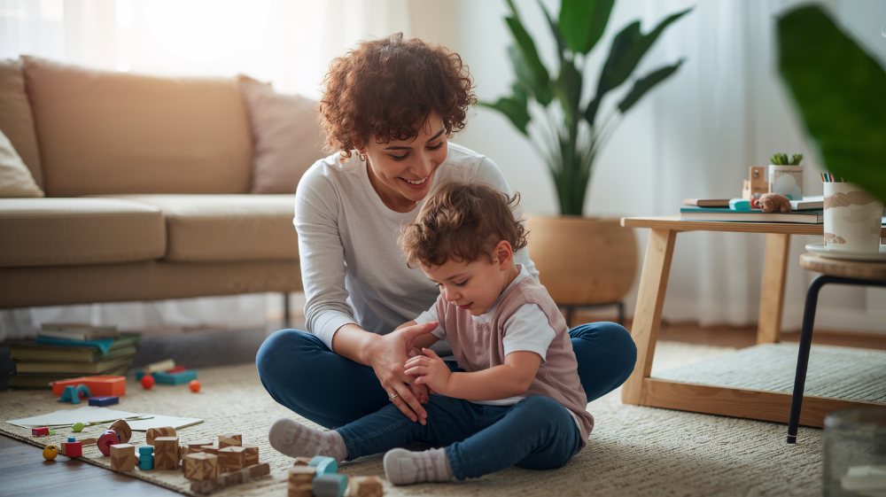 mother and toddler playing on the floor