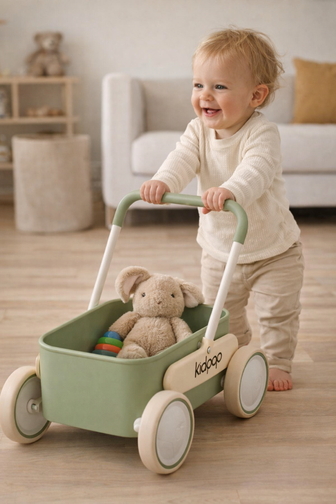 toddler pushing a push walker