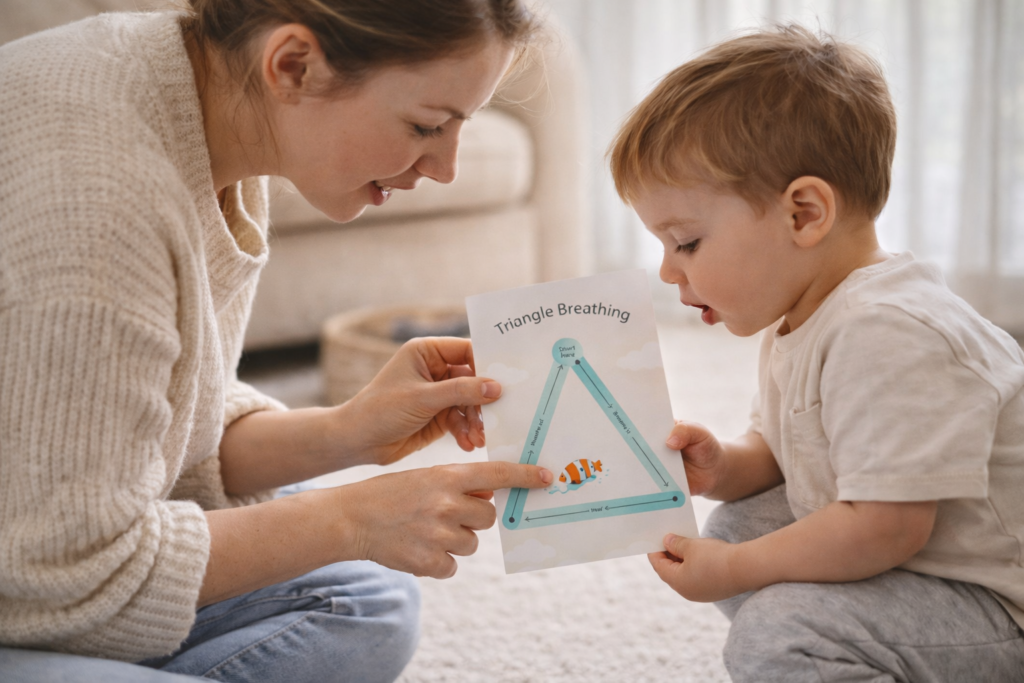 toddler with breathing cards