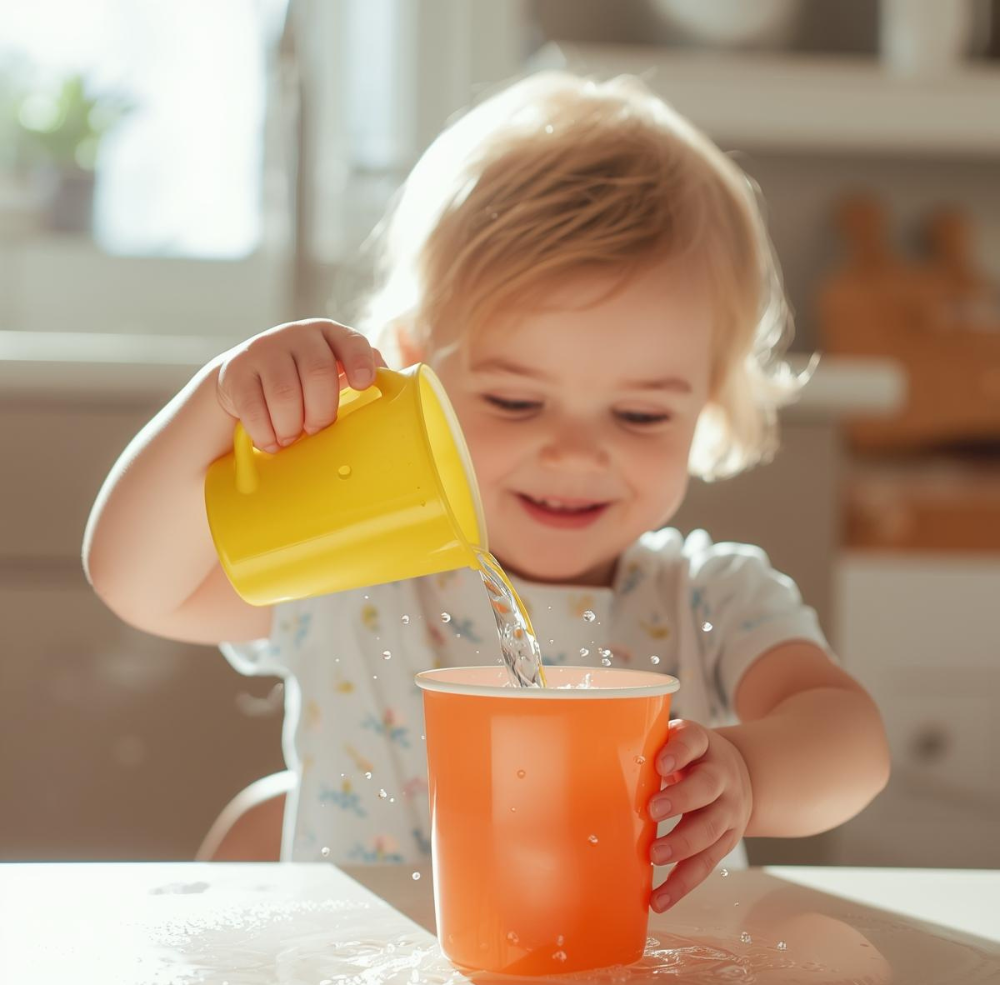 toddler pouring water