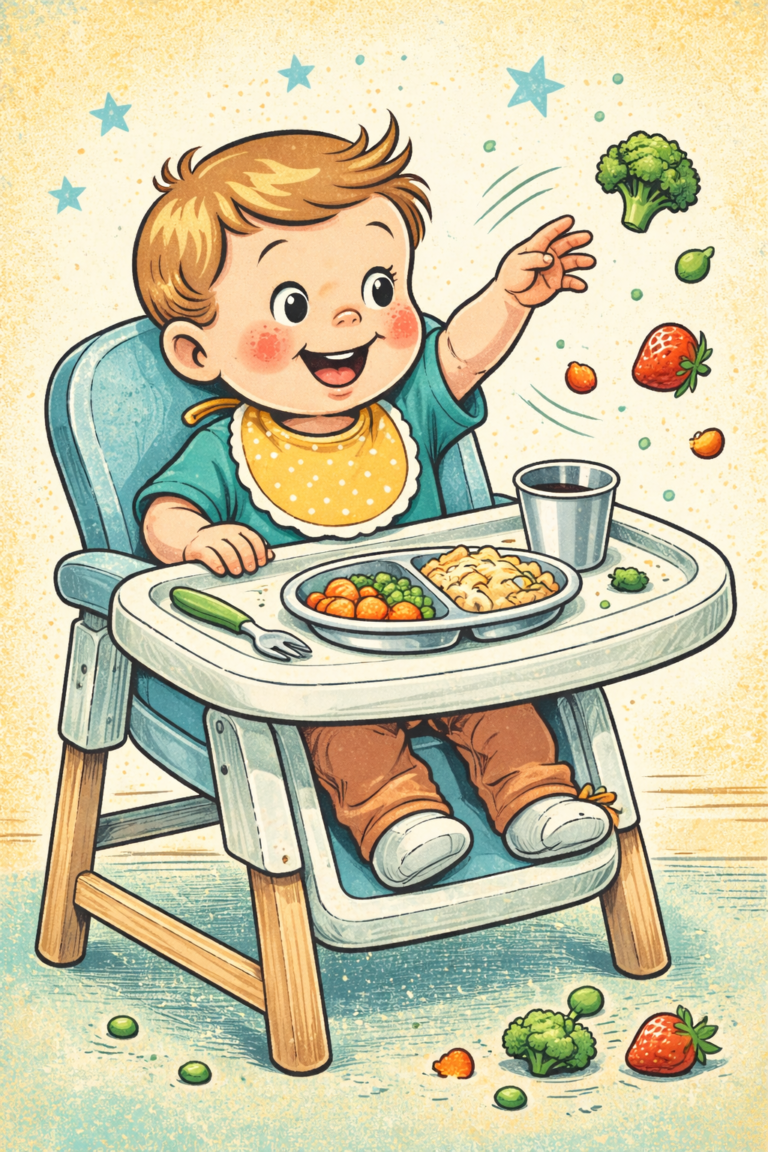 toddler throwing tood - cartoon style