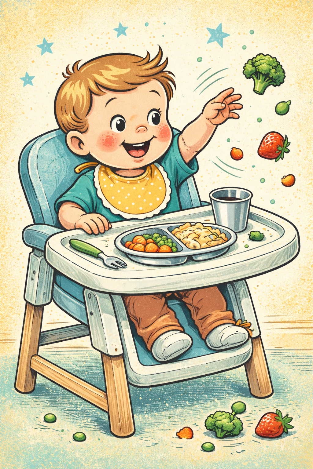 toddler throwing tood - cartoon style