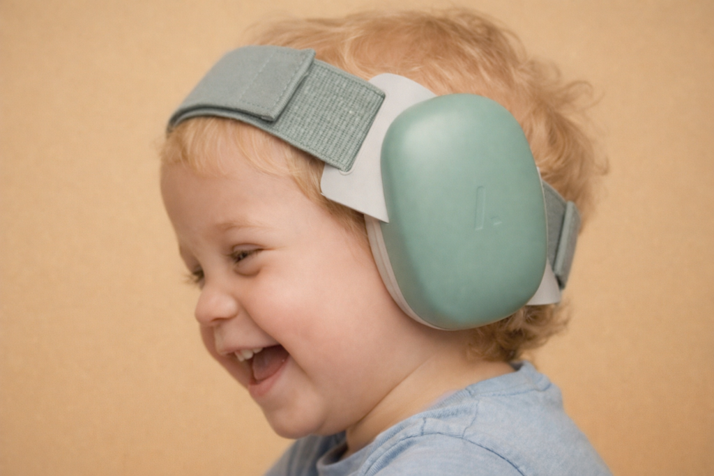 toddler wearing noise cancelling headphones 