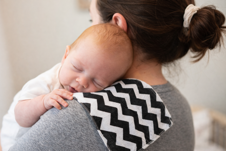 baby burping with muslin cloth
