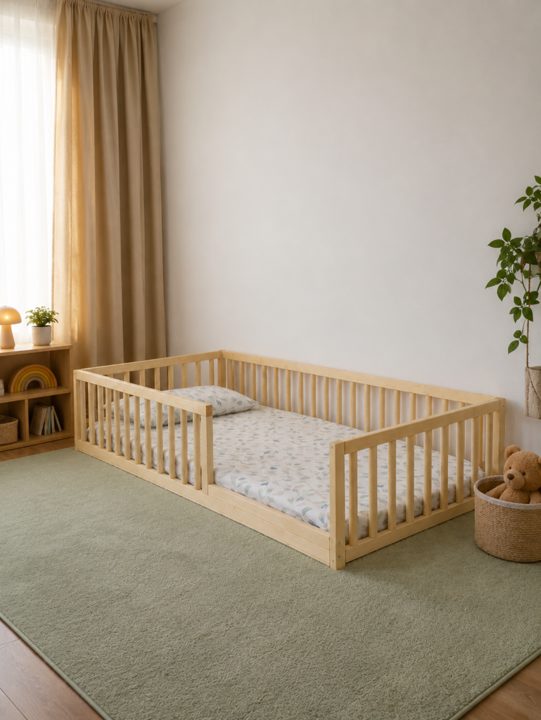 Montessori Floor Bed with Extra-High Rails