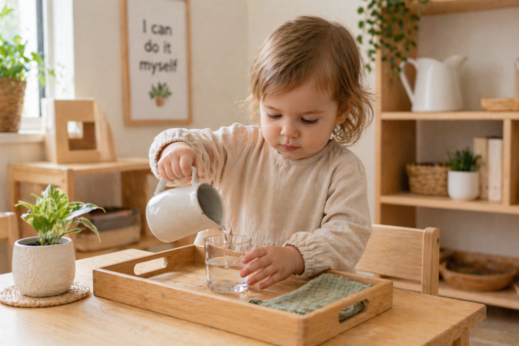 toddler pouring water from a jug