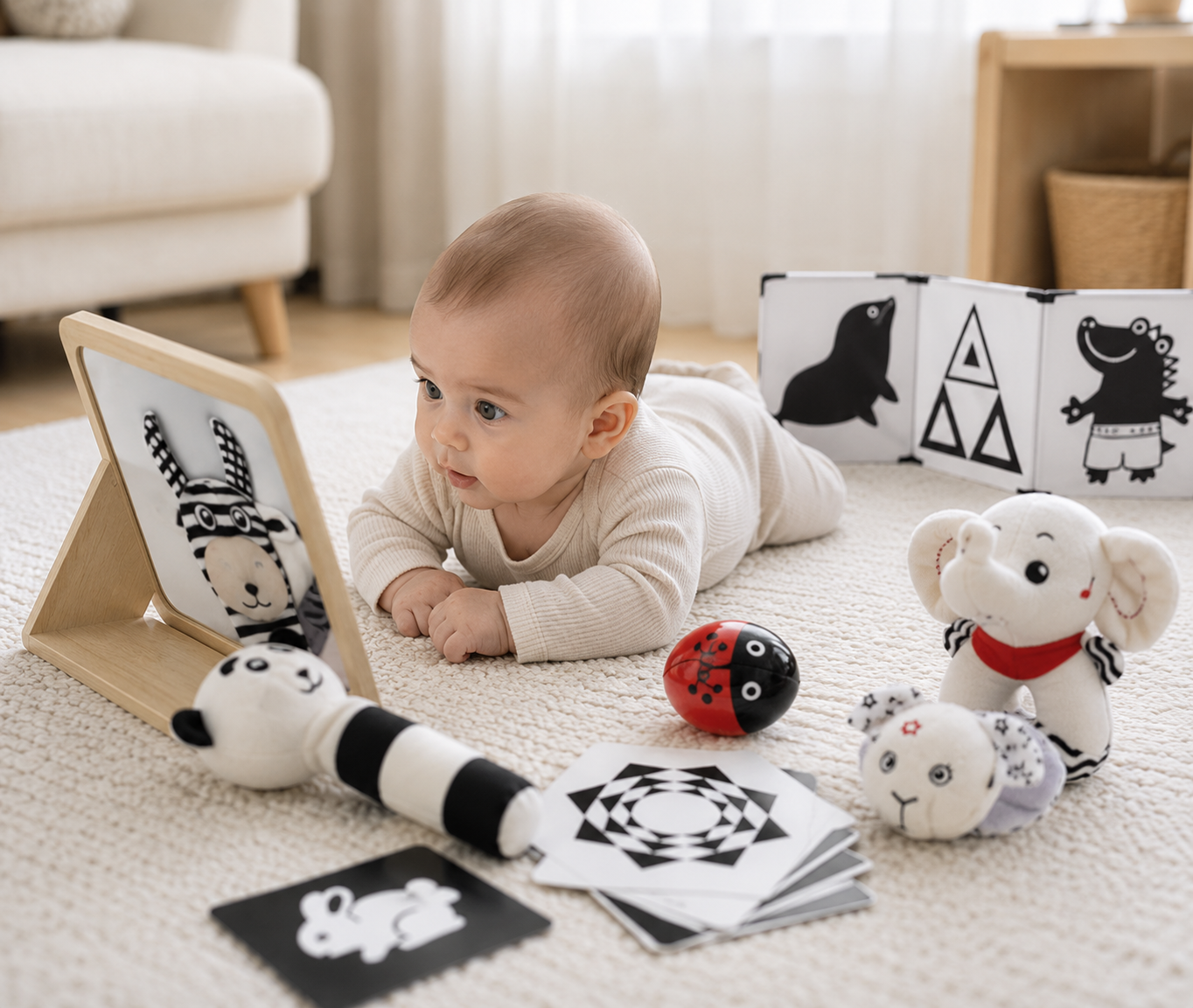 black and white sensory toy set