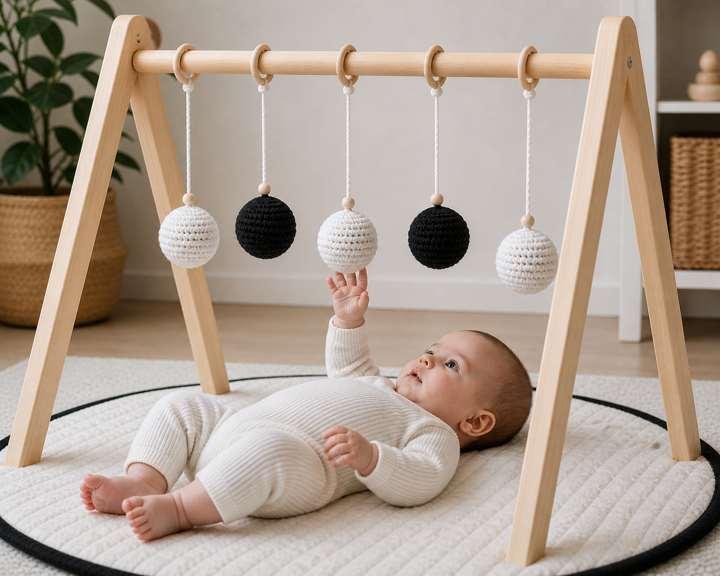 Minimalist nursery with baby play gym