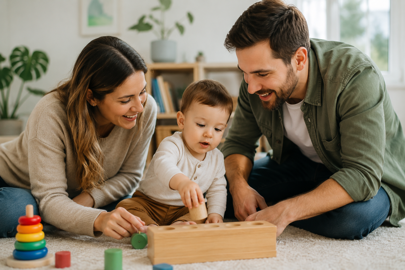 parents and toddler playing games