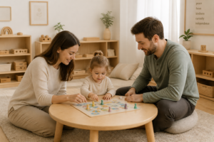 family playing educational toddler games