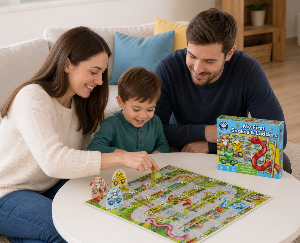 Family game time in a cosy living room