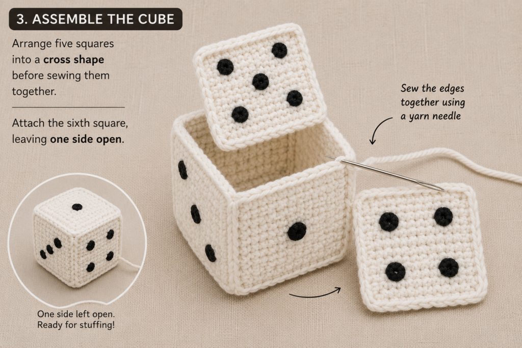 Assembling crochet dice