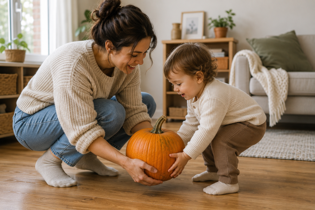 Montessori Pumpkin Activities for Toddlers - Lifting