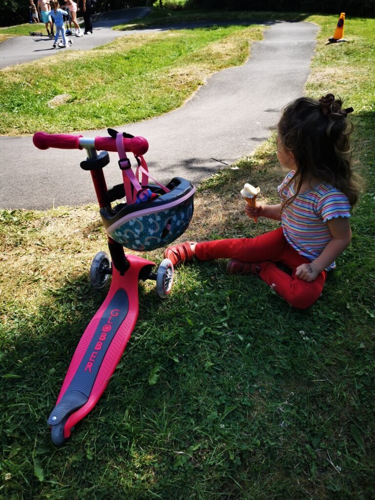 Our daughter's first day with her Globber Junior foldable scooter - the one we thought was the safest for toddlers.