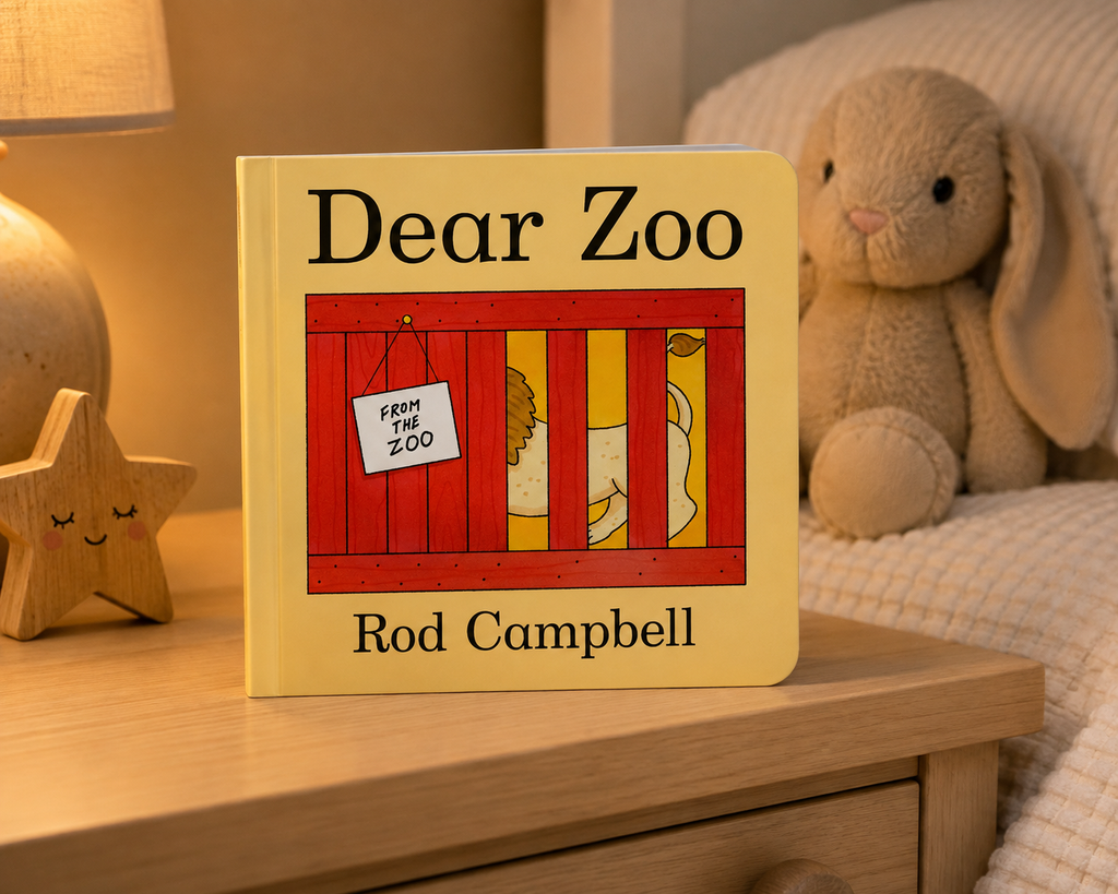 Dear Zoo by Rod Campbell, a sturdy lift-the-flap board book for younger toddlers.