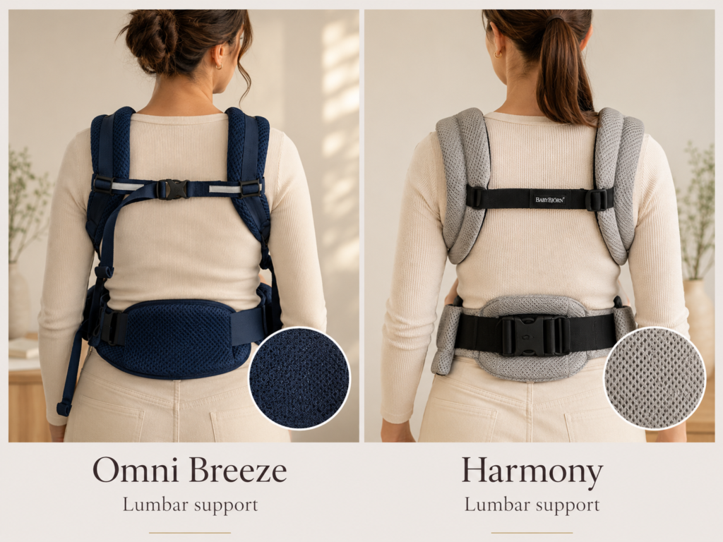 Ergobaby Omni vs BabyBjörn Harmony lumbar support comparison
