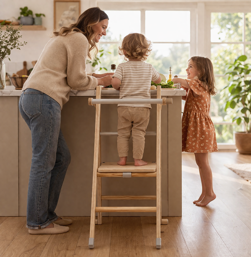 Toddler helping out in the kitchen