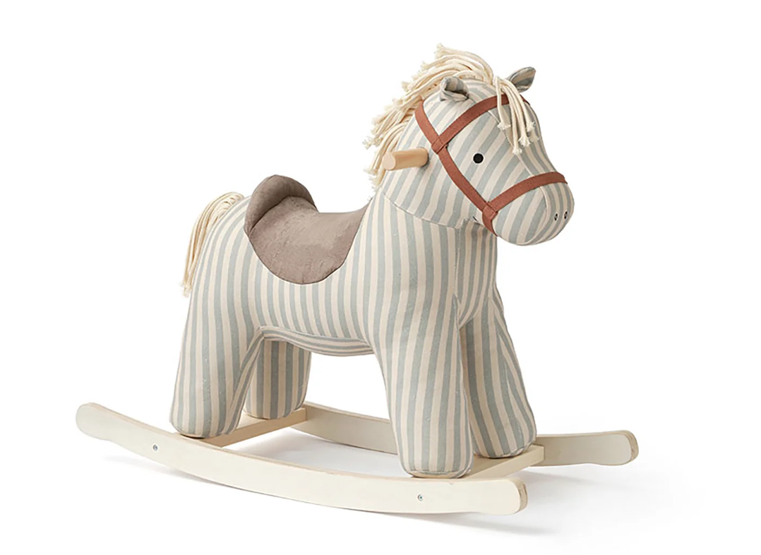 Kids Concept Sam blue striped rocking horse with wooden rockers
