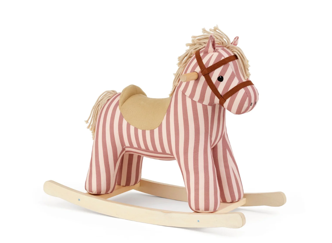 Kids Concept Mila pink striped rocking horse with wooden rockers