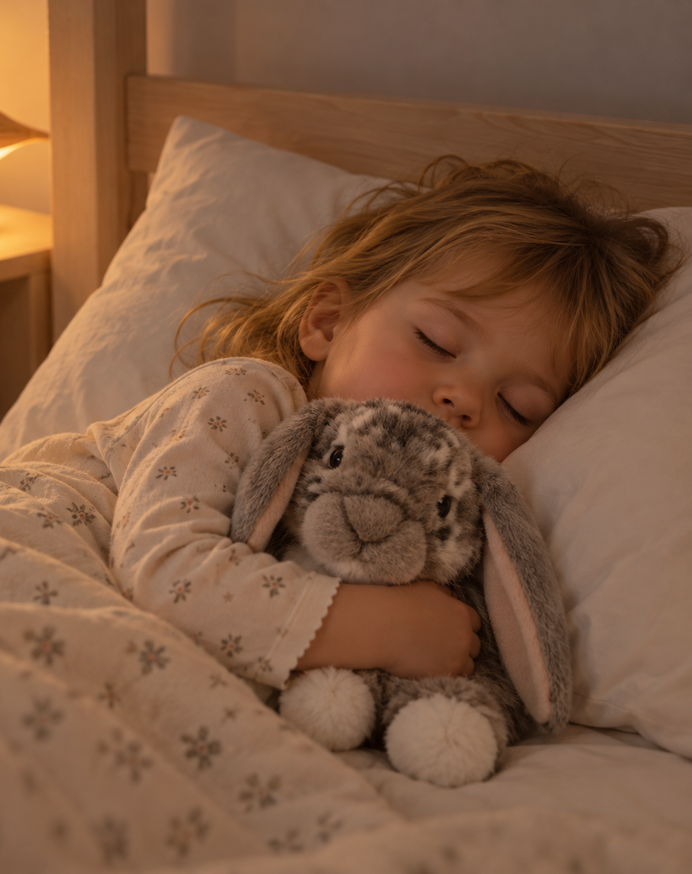 Realistic bunny plush toy.